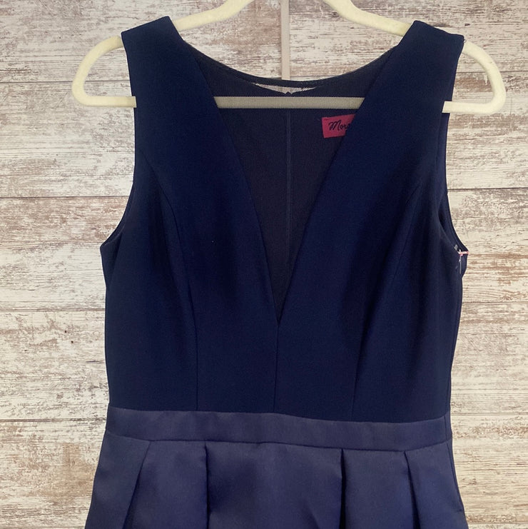 NAVY/WHITE FLORAL A LINE GOWN