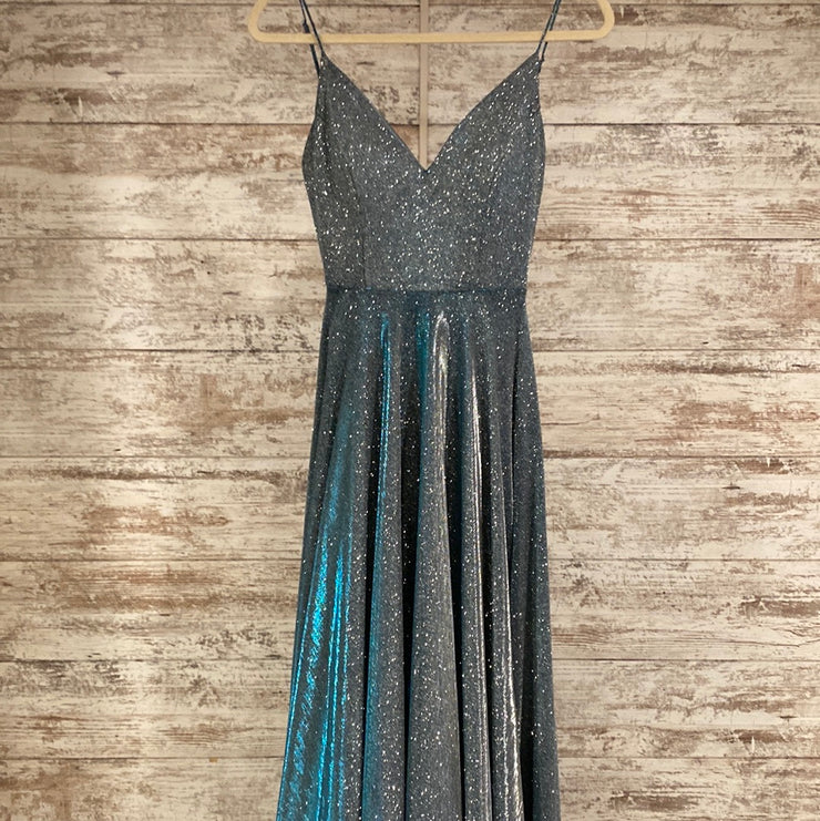 TEAL SPARKLY A LINE GOWN