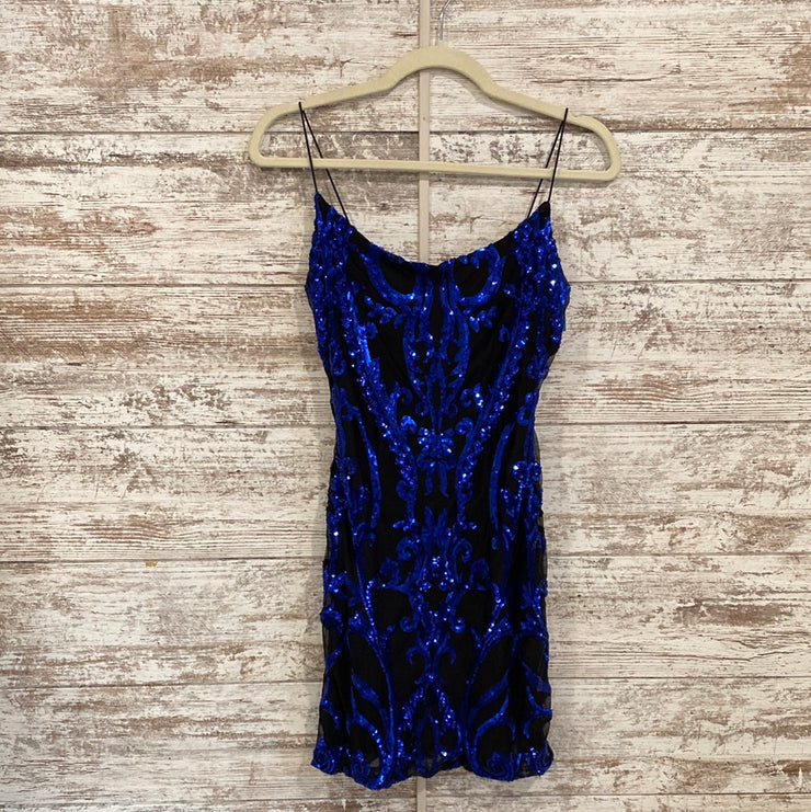 BLACK/BLUE SEQUIN SHORT DRESS