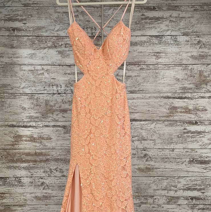 PEACH LACE LONG DRESS (NEW)