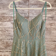 GREEN/GOLD SPARKLY A LINE GOWN