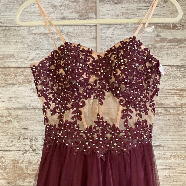 BURGUNDY/GOLD A LINE GOWN