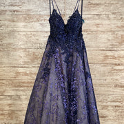NAVY SPARKLY A LINE GOWN