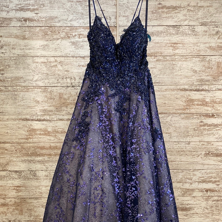 NAVY SPARKLY A LINE GOWN