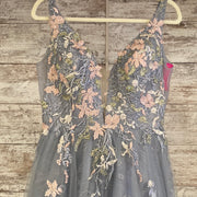 GRAY/FLORAL A LINE GOWN