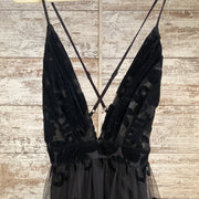 BLACK/FLORAL LONG EVENING GOWN