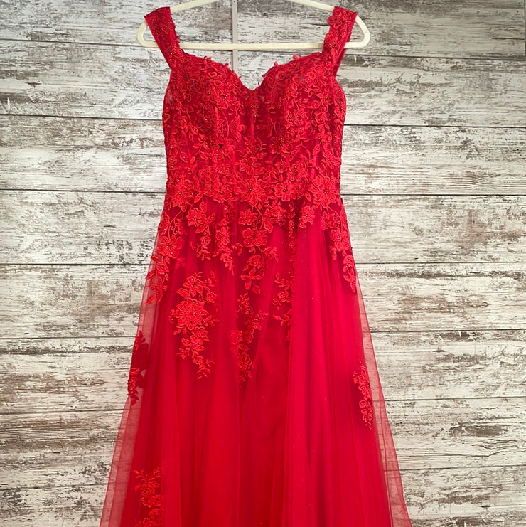 RED/FLORAL A LINE GOWN