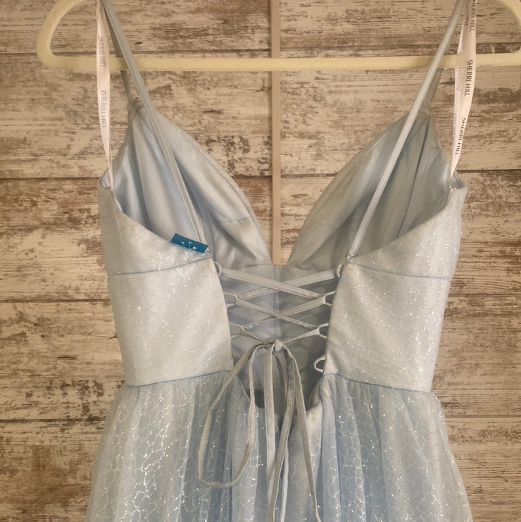 BLUE SPARKLY A LINE GOWN