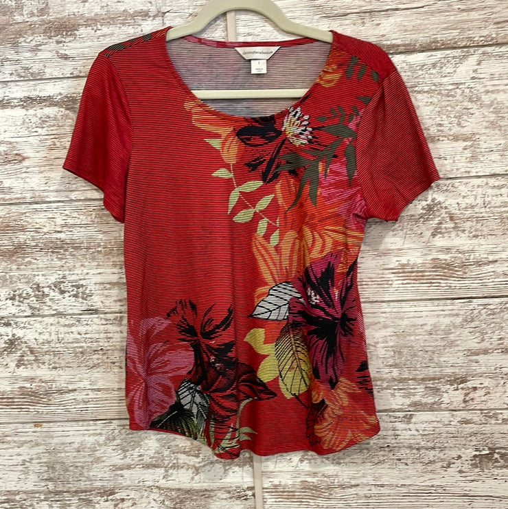 RED/FLORAL SHORT SLEEVE TOP