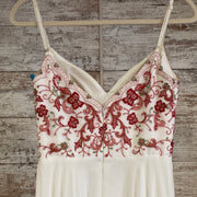 WHITE/RED FLORAL LONG EVENING