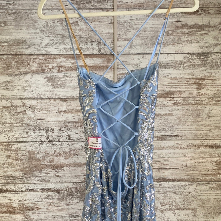 BLUE SEQUIN LONG EVENING DRESS