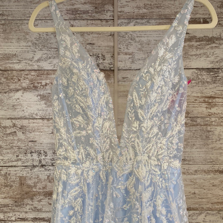 BLUE SPARKLY A LINE GOWN