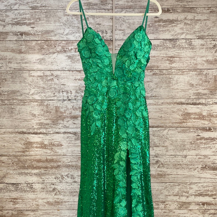 GREEN/FLORAL LONG EVENING GOWN