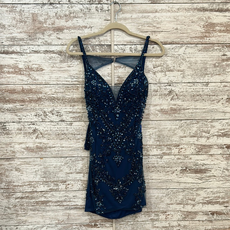 BLUE BEADED SHORT DRESS