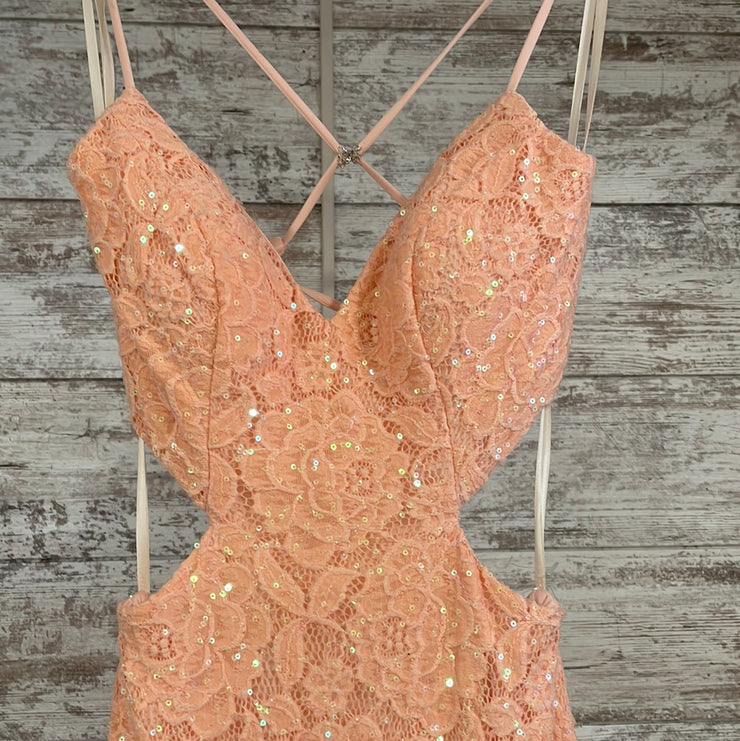 PEACH LACE LONG DRESS (NEW)