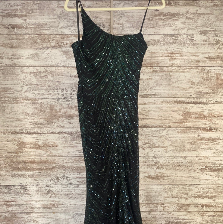 GREEN/BLACK LONG EVENING GOWN