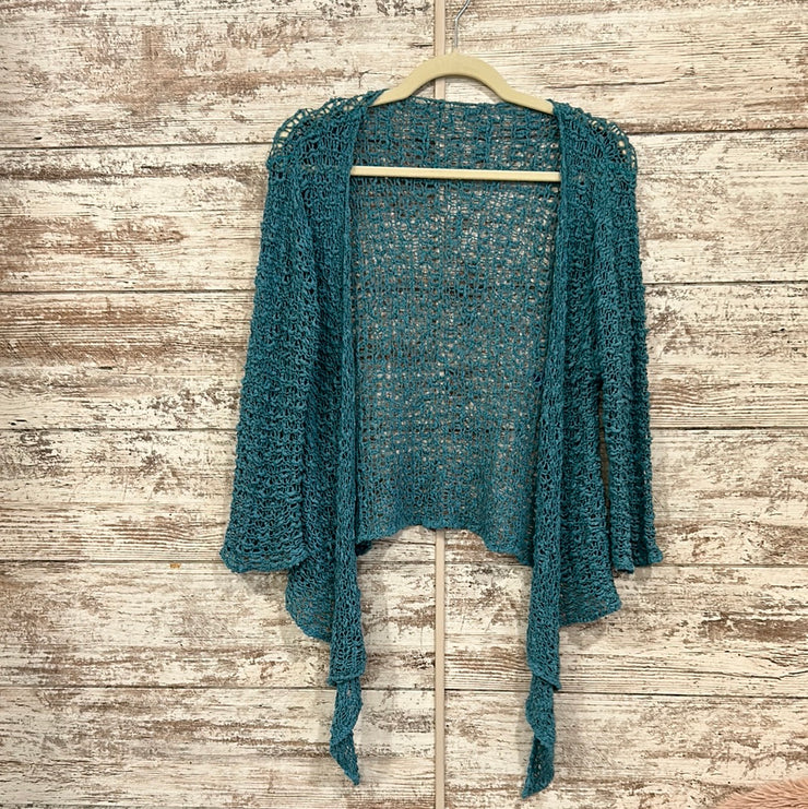 TEAL CROCHET OPEN SHRUG