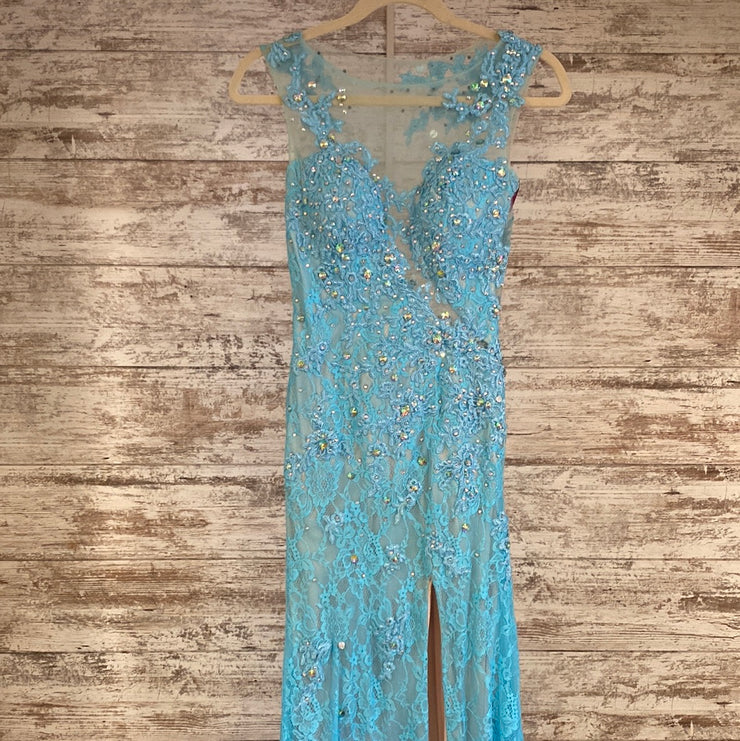 TURQUOISE LACE LONG GOWN