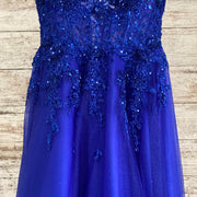 ROYAL BLUE/FLORAL A LINE GOWN