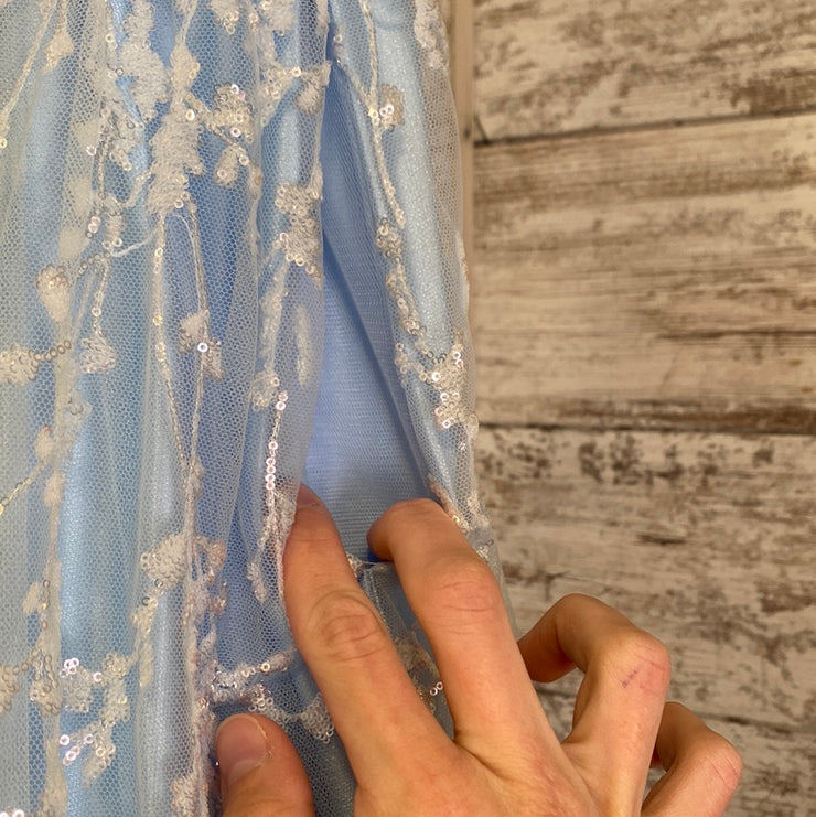 BLUE SPARKLY A LINE GOWN