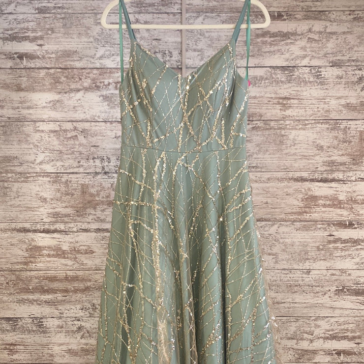 GREEN/GOLD SPARKLY A LINE GOWN