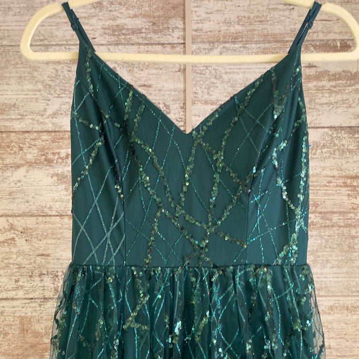 GREEN SPARKLY A LINE GOWN