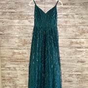 GREEN SPARKLY A LINE GOWN