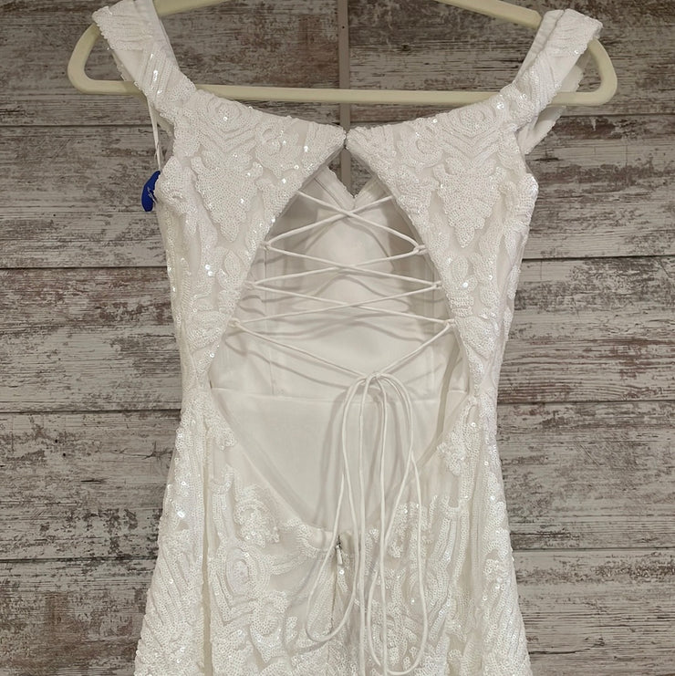 WHITE SEQUIN LONG DRESS (NEW)