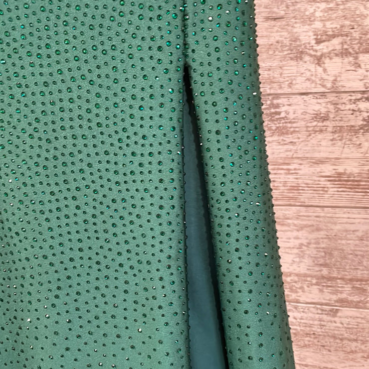 GREEN BEADED LONG EVENING GOWN