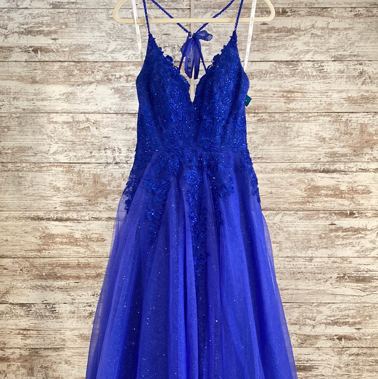 ROYAL BLUE SPARKLY A LINE GOWN