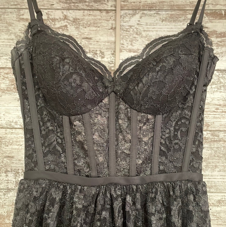 BLACK SPARKLY A LINE GOWN