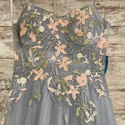 GRAY/FLORAL A LINE GOWN