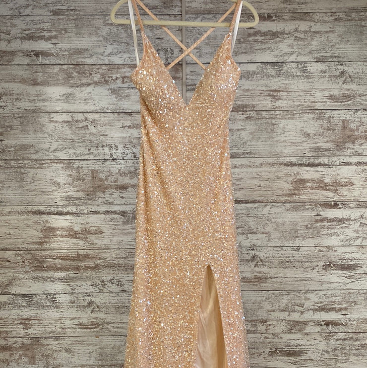 PEACH SPARKLY LONG DRESS Savvy Seconds Boutique PEACH SPARKLY LONG DRESS Savvy Seconds Boutique