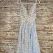 BLUE SPARKLY A LINE GOWN
