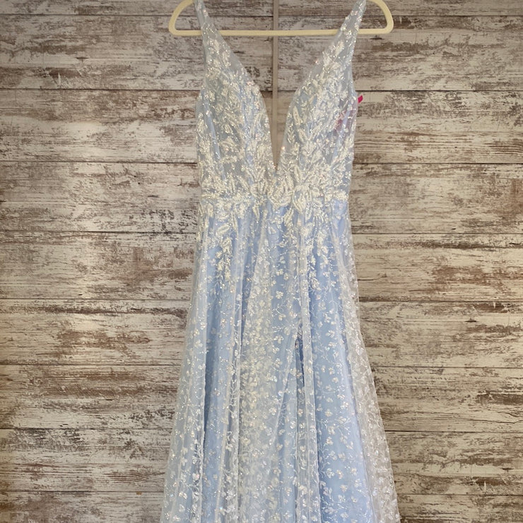 BLUE SPARKLY A LINE GOWN