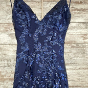 NAVY SEQUIN LONG EVENING GOWN
