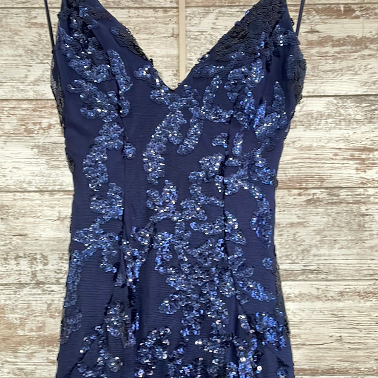 NAVY SEQUIN LONG EVENING GOWN