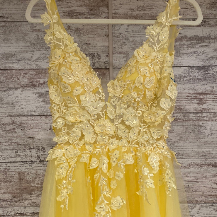 YELLOW/FLORAL A LINE GOWN