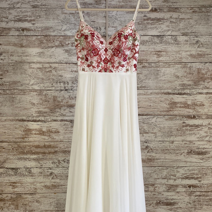 WHITE/RED FLORAL LONG EVENING