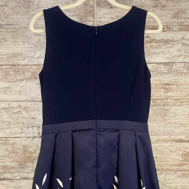 NAVY/WHITE FLORAL A LINE GOWN