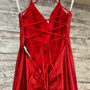 RED BEADED LONG EVENING GOWN