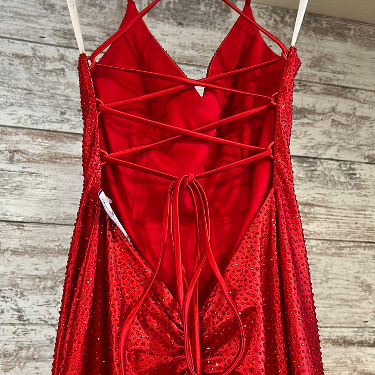 RED BEADED LONG EVENING GOWN