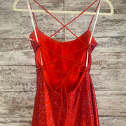 RED SPARKLY A LINE GOWN
