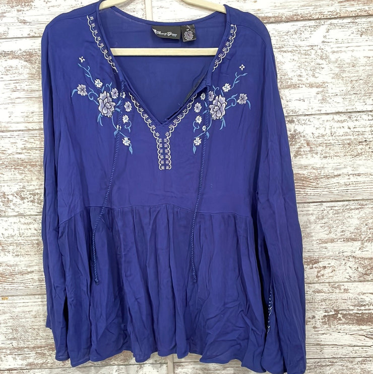 BLUE/FLORAL LONG SLEEVE TOP