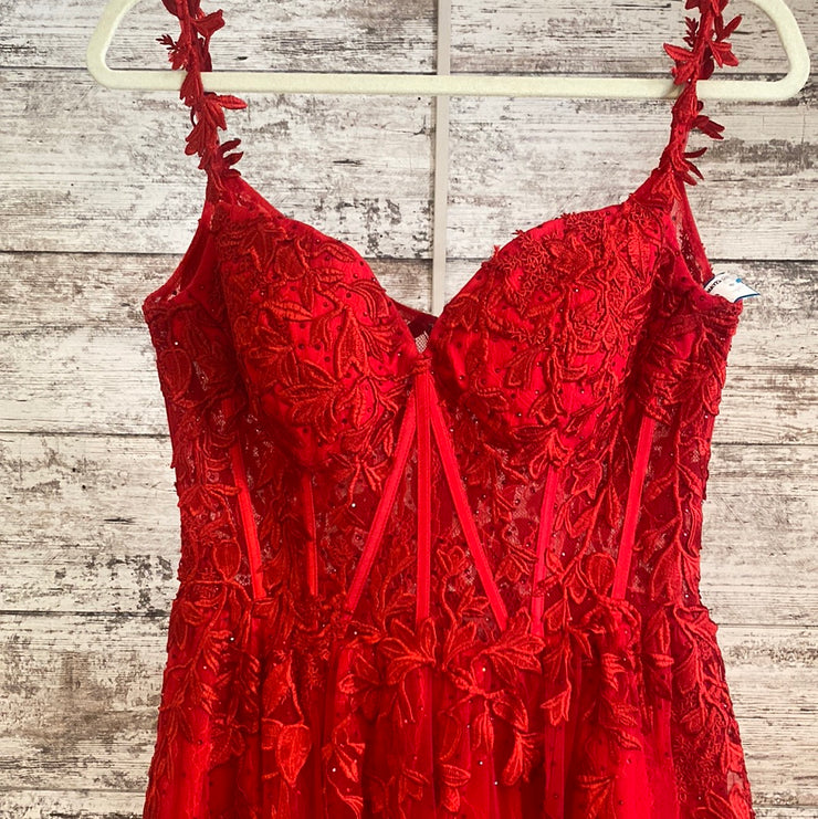 RED/FLORAL A LINE GOWN