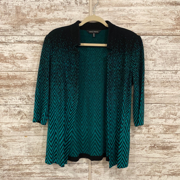 TEAL/BLACK OPEN CARDIGAN $425