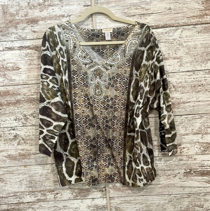 GREEN/WHITE LONG SLEEVE TOP