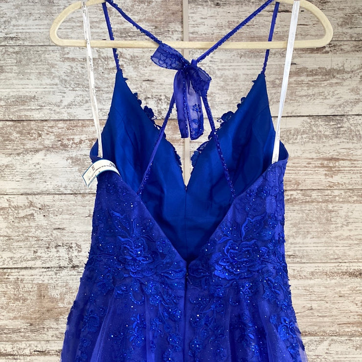 ROYAL BLUE SPARKLY A LINE GOWN
