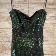 GREEN/BLACK SEQUIN LONG DRESS