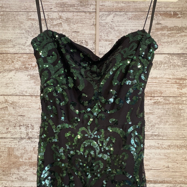 GREEN/BLACK SEQUIN LONG DRESS